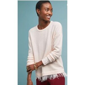 Moth Anthropologie Sweater‎ Women Small Pink Knit Feather Hem Westwood Preppy